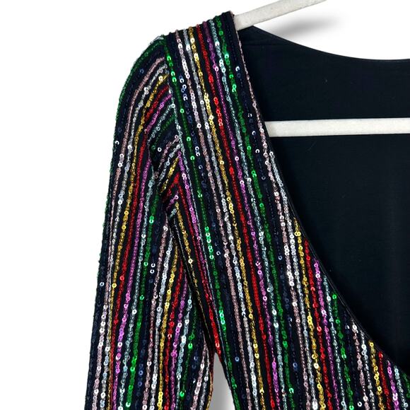 Dress The Population Emilia Rainbow Long Sleeve Sequin Open Back Bodycon Dress - Picture 7 of 8